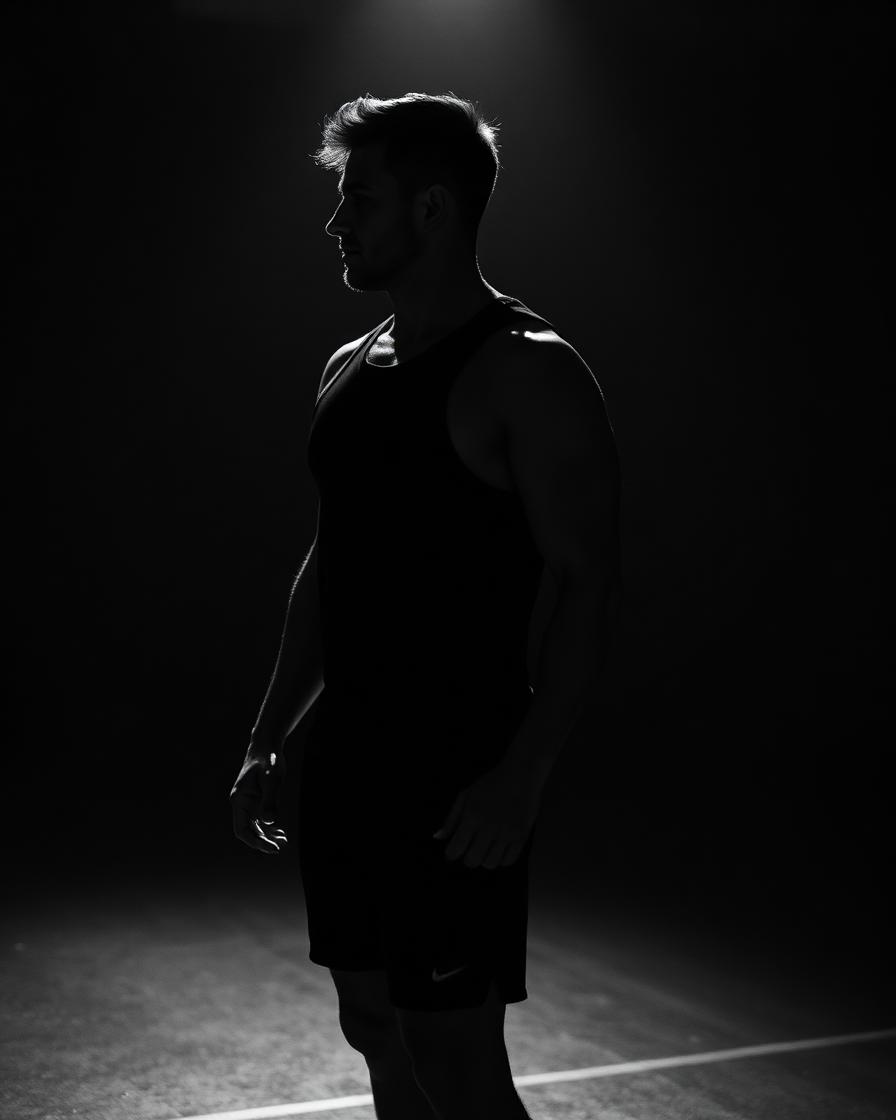 Marcus Prime, elite fitness model and performance coach, in dramatic studio light